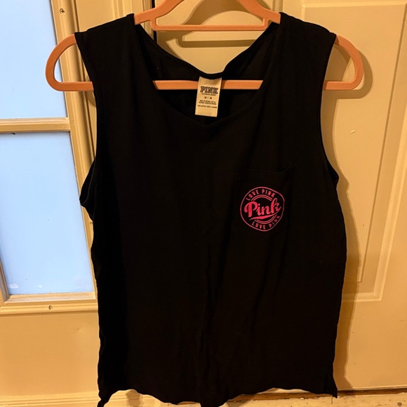 PINK Victoria's Secret Tops - PINK Victoria's Secret Black Muscle Tee with Pink Logo